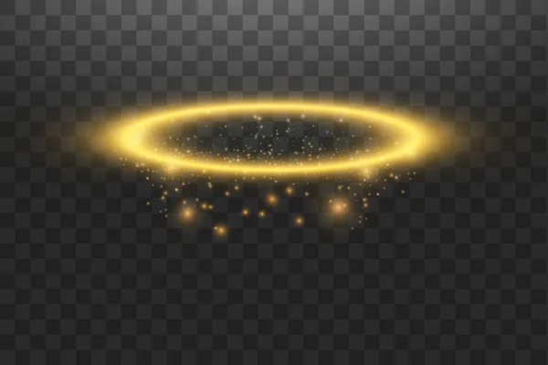 Guld halo angel ring. Isolerad på svart transparent bakgrund, vektorillustration — Stock vektor