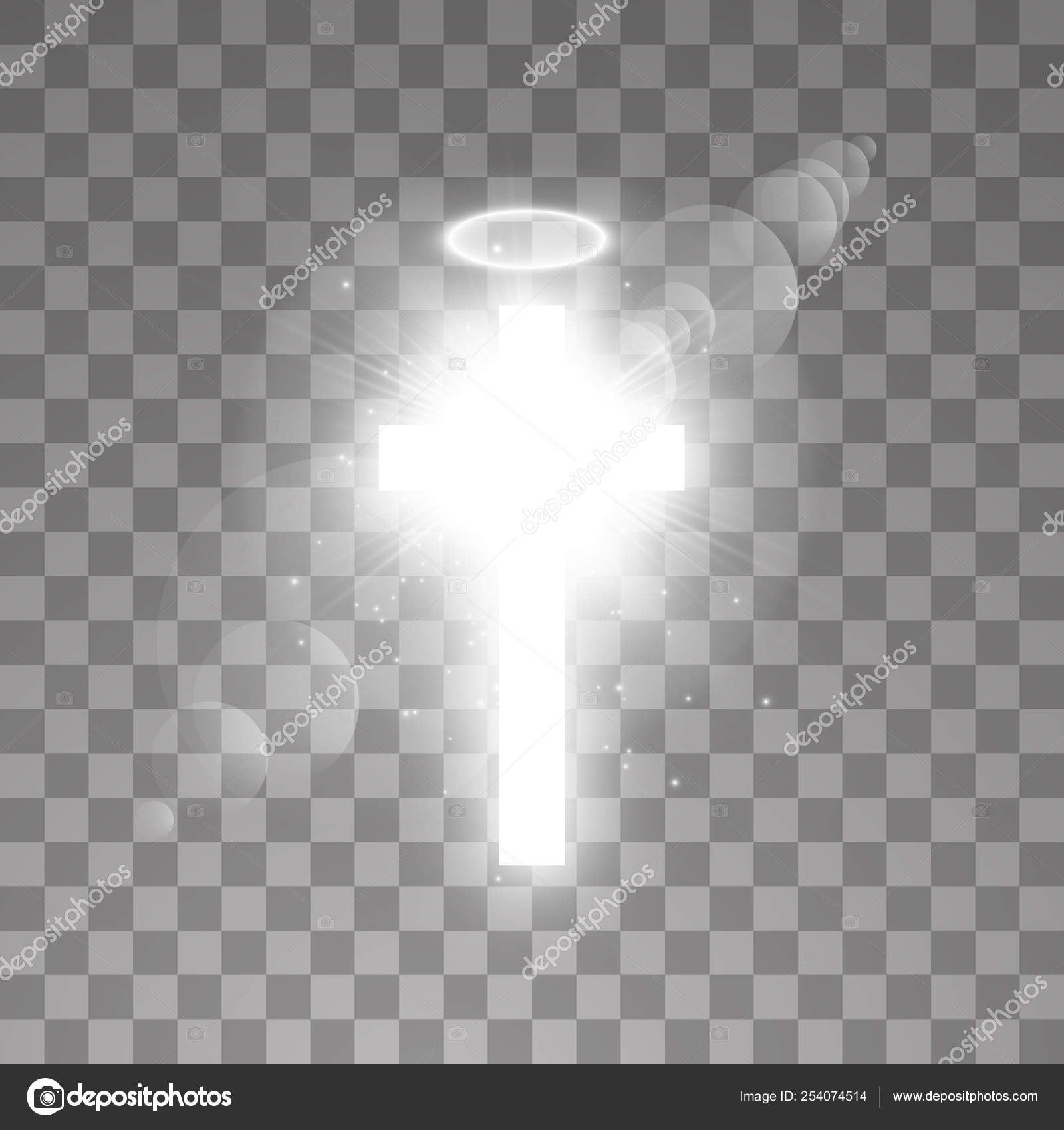发光白色十字架和白色光环天使戒指和阳光特殊镜头耀斑在透明背景上的光效果。发光的圣十字。向量例证图库矢量图©daniilexe.gmail.com  254074514