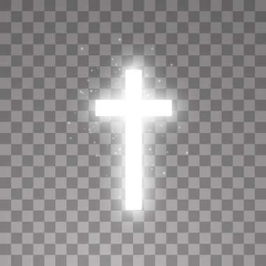Saydam arka plan üzerinde parlayan beyaz haç. Parlayan saint çapraz. Vektör çizim
