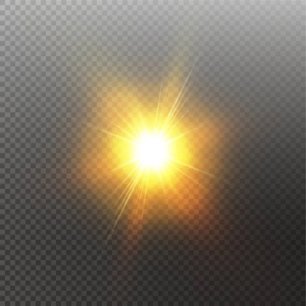 Φωτεινό λαμπερό ήλιο απομονωμένη σε μαύρο φόντο. Ελαφρύ αποτέλεσμα λάμψη. Εικονογράφηση διάνυσμα — Διανυσματικό Αρχείο