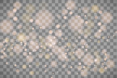 Işık soyut parlayan bokeh ışıkları. Bokeh ışıkları efekti şeffaf arkaplanda izole edildi. Şenlikli, mor ve altın renginde bir arka plan. Noel konsepti