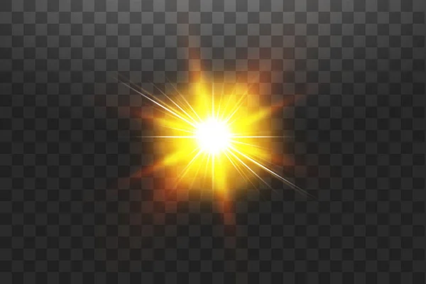 Vecteur de lumière solaire transparente effet de lumière torche lentille spéciale. Soleil isolé sur fond transparent. Effet lumineux lumineux — Image vectorielle