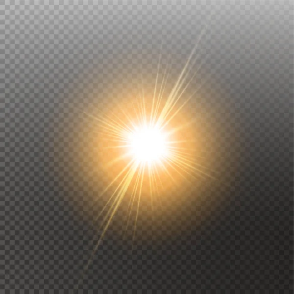 Vetor de luz solar transparente efeito de luz de erupção de lente especial. Sol isolado em fundo transparente. Efeito de luz brilhante — Vetor de Stock