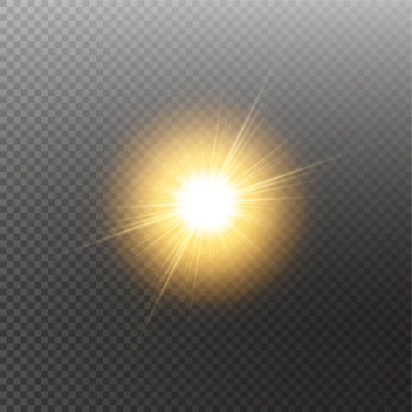Luce solare trasparente vettoriale effetto luce di brillamento speciale lente. Sole isolato su sfondo trasparente. Effetto luce incandescente — Vettoriale Stock