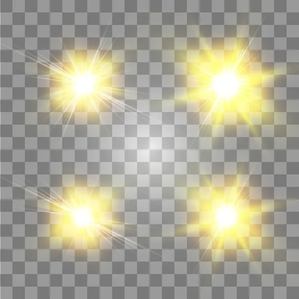 Şeffaf arkaplanda parlayan ışık efekti yıldızları parlar. Şeffaf yıldızlar — Stok Vektör
