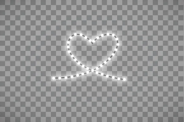 Track in the form of a strip of shiny LED strip in the shape of a heart on a transparent background. Valentines day. Heart with inscription I Love You. Vector illustration