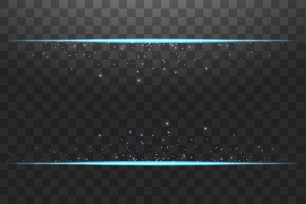 Moldura azul com efeitos de luzes. Ilustração de vetor de banner de luxo brilhante. Moldura azul de linha brilhante com faíscas e efeitos de luz de holofotes. Banner retângulo brilhante isolado em preto transparente —  Vetores de Stock