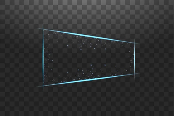 Blue frame with lights effects. Shining luxury banner vector illustration. Glow line blue frame with sparks and spotlight light effects. Shining rectangle banner isolated on black transparent