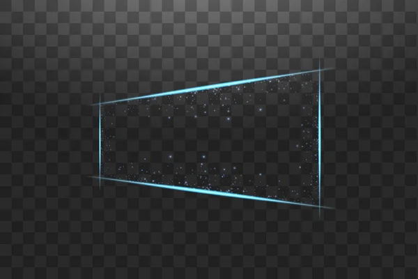 Blauer Rahmen mit Lichteffekten. glänzende Luxus-Banner-Vektor-Illustration. glühende Linie blauer Rahmen mit Funken und Scheinwerferlichteffekten. glänzendes Rechteck-Banner isoliert auf schwarzem Transparent — Stockvektor