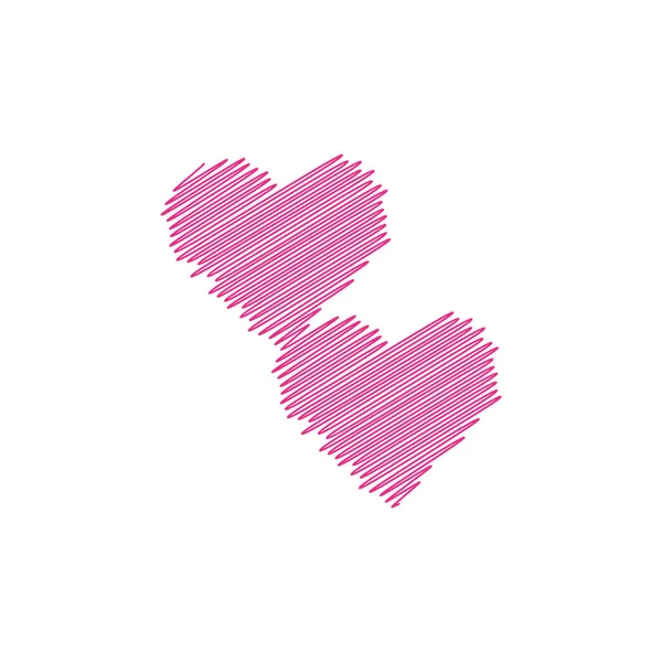 Hand bemalte zwei rote Herzen auf weißem Hintergrund, eine Linie. Handzeichnung eines Herzkritzels mit Wachsmalstift. Verwendung für Hintergrund — Stockvektor