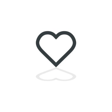 Kalp Simge Vektör. Mükemmel Aşk sembolü. Sevgililer Günü işareti, amblem gölge ile beyaz arka plan izole. Grafik ve web tasarımı için düz stil, logo.