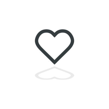 Kalp Simge Vektör. Mükemmel Aşk sembolü. Sevgililer Günü işareti, amblem gölge ile beyaz arka plan izole. Grafik ve web tasarımı için düz stil, logo.