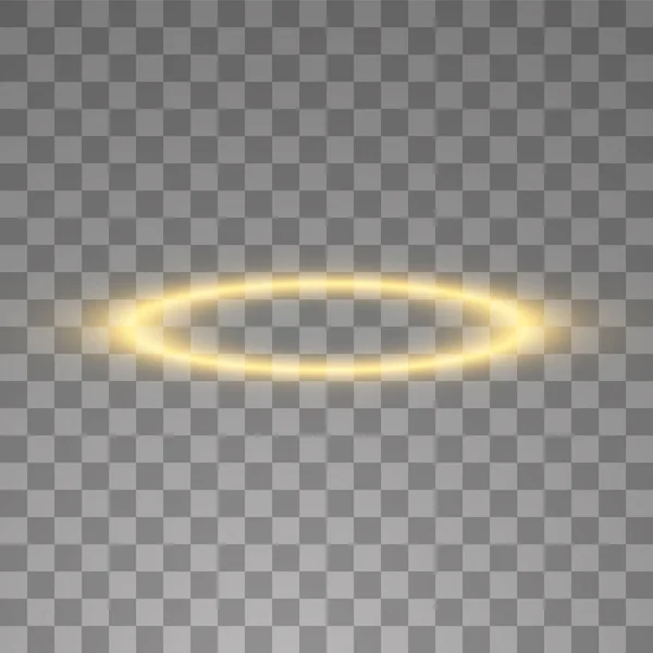 Золотой ореол ангела кольцо. Изолированный на черном прозрачном фоне, векторная иллюстрация — стоковый вектор
