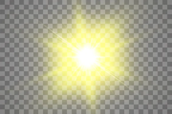 Luce solare trasparente vettoriale effetto luce di brillamento speciale lente. Sole isolato su sfondo trasparente. Effetto luce incandescente — Vettoriale Stock