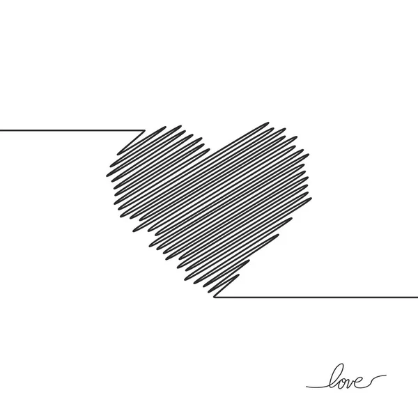 Coração preto pintado à mão, uma linha. Desenho à mão de doodle coração por lápis de cera. Uso para fundo —  Vetores de Stock