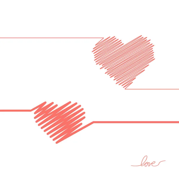 Handbemaltes rotes Herz, eine Zeile. Handzeichnung eines Herzkritzels mit Wachsmalstift. Verwendung für Hintergrund — Stockvektor