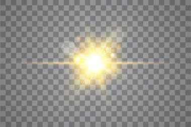 Vektör şeffaf güneş ışığı özel lens parlama ışık efekti. İzole güneş ışığı ve spot ışığı. Beyaz ön yarı saydam güneş ışığı arka plan. Bulanıklık soyut parıltı dekor öğesi. Yıldız patlaması