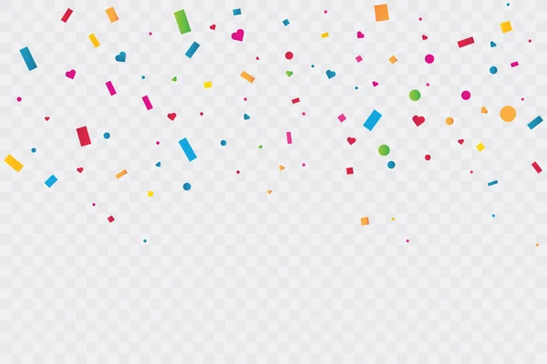 Kleurrijke confetti op transparante achtergrond. Viering feest. Vector illustratie — Stockvector