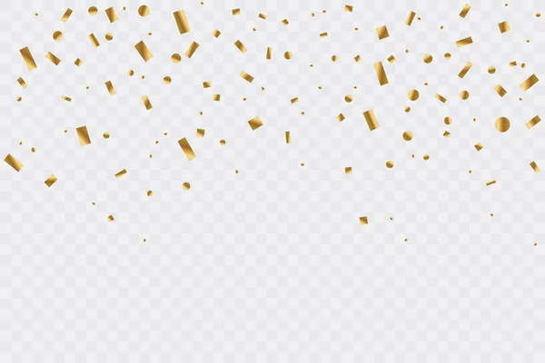 Gyllene konfetti på transparent bakgrund. Festfest. Vektor illustration — Stock vektor