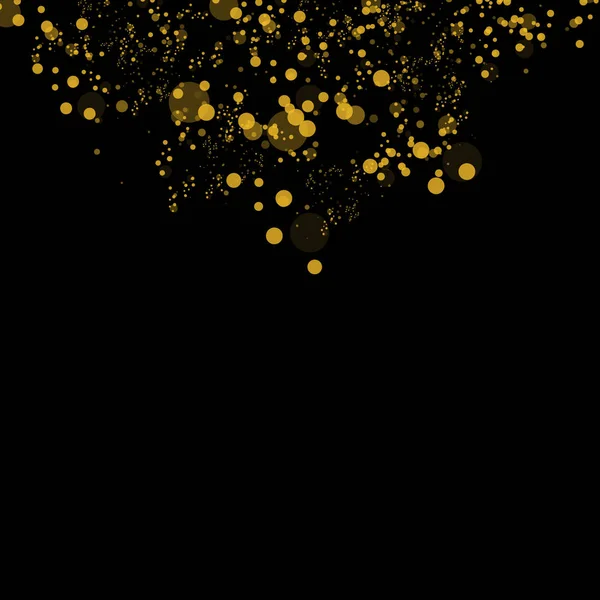 Bokeh effect geïsoleerd op zwarte achtergrond. Donkere abstracte gouden bokeh Sparkle op zwarte achtergrond. — Stockvector