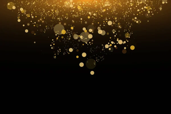 Luz abstracta resplandeciente luces bokeh. Efecto de luces Bokeh aisladas sobre fondo negro. Fondo luminoso dorado festivo. Concepto de Navidad — Archivo Imágenes Vectoriales