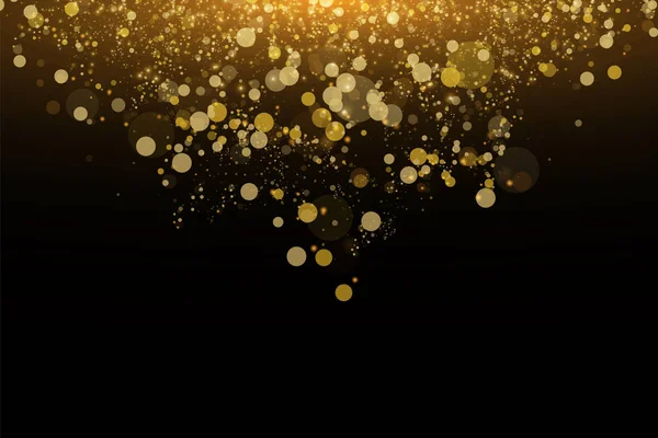 Luz abstracta resplandeciente luces bokeh. Efecto de luces Bokeh aisladas sobre fondo negro. Fondo luminoso dorado festivo. Concepto de Navidad — Archivo Imágenes Vectoriales