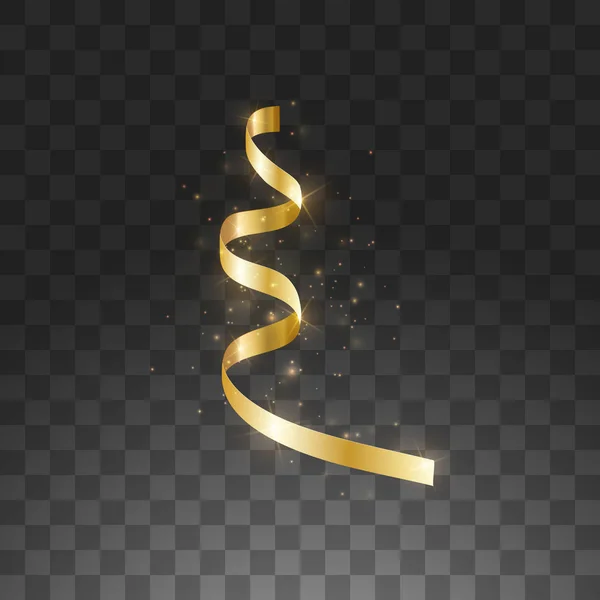 Brillante ricciolo appeso serpentina. Oro giallo metallizzato colore Capodanno decorazione di Natale elemento di design oro streamer isolato su sfondo trasparente. Illustrazione vettoriale — Vettoriale Stock