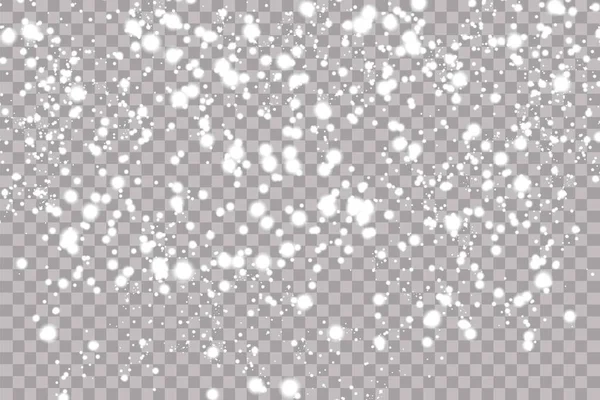 Flocos de neve realistas a cair. Isolado em fundo transparente. Ilustração vetorial — Vetor de Stock