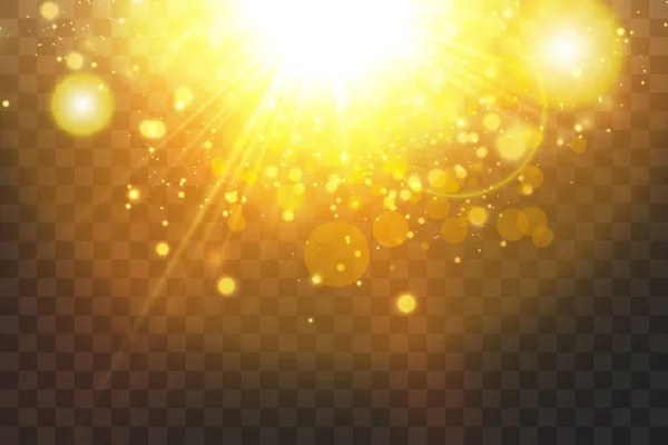 Shining golden stars isolated on black background. Effects, glare, lines, glitter, explosion, golden light. Vector illustration. — Stock Vector