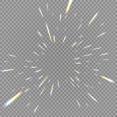 Şeffaf arkaplanda izole edilmiş holografik şeffaf yansımalar. Vektör illüstrasyonu