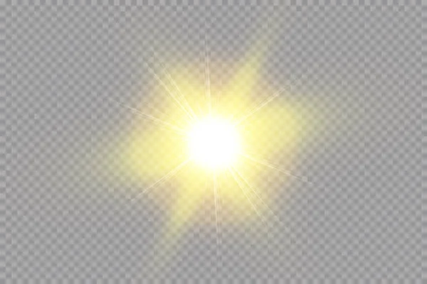 Bright shining sun Isolated on transparent background. Glow light effect. Vector illustration — Stock Vector