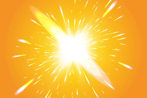 Sol cálido sobre un fondo amarillo. Verano. Deslumbrante. Rayos solares . — Vector de stock