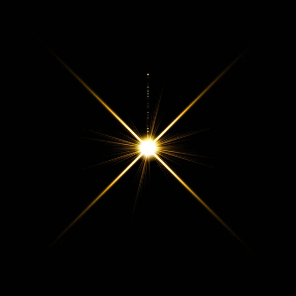 황금색밝은 밝은 밝은 렌즈 섬광이 흑색 배경 위에서의 변화를 위해 새어 나간다 — 스톡 벡터