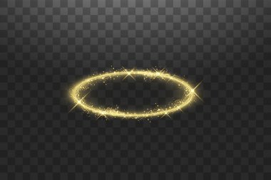 Altın Halo Melek yüzüğü. Siyah şeffaf arkaplanda izole edilmiş, vektör illüstrasyonu