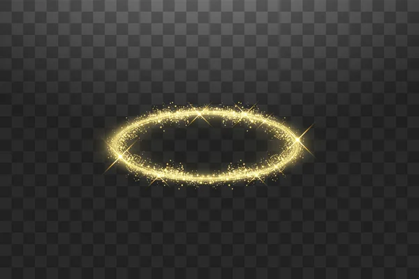 Золотой ореол ангела кольцо. Изолированный на черном прозрачном фоне, векторная иллюстрация — стоковый вектор