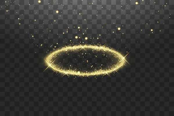 Χρυσό δαχτυλίδι αγγέλου φωτοστέφανου. Απομονωμένο σε μαύρο διαφανές φόντο, διανυσματική απεικόνιση — Διανυσματικό Αρχείο
