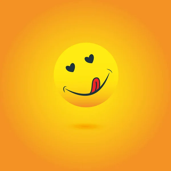 Mňam ikona. Hladový usměvavý obličej s ústy a jazykovou emoji. Lahodné, zdravé legrační oběd chutné nálady úsměv avatar šťastný žlutý znak roztomilý vektor izolované kreslený symbol — Stockový vektor