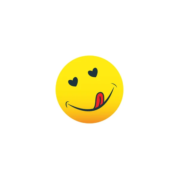 Icono delicioso. Cara sonriente hambrienta con emoji en boca y lengua. Delicioso, saludable divertido almuerzo sabroso humor sonrisa avatar feliz amarillo carácter lindo vector aislado símbolo de dibujos animados — Vector de stock