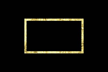 Işık efektli altın çerçeve. Parlak dikdörtgen pankart. Siyah arka planda izole edilmiş. Vektör illüstrasyonu