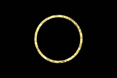 Işık efektli altın çerçeve. Parlak halka afişi. Siyah arka planda izole edilmiş. Vektör illüstrasyonu