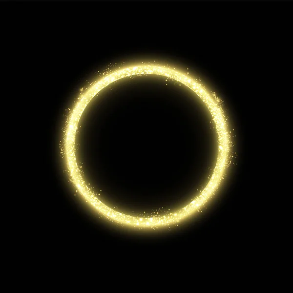 Marco dorado con efectos de luces. Pancarta de círculo brillante. Aislado sobre fondo negro. Ilustración vectorial — Archivo Imágenes Vectoriales