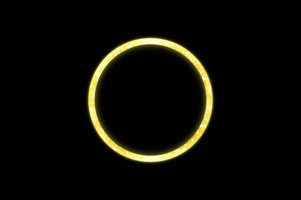 Marco dorado con efectos de luces. Pancarta de círculo brillante. Aislado sobre fondo negro. Ilustración vectorial — Vector de stock