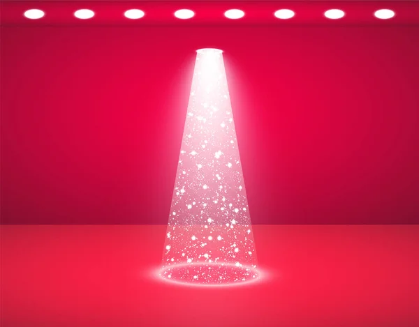 Vector rojo estudio y luces brillante árbol de Navidad aislado sobre fondo transparente para su diseño. Árbol blanco como símbolo de Feliz Año Nuevo, Feliz celebración navideña. Luz brillante — Archivo Imágenes Vectoriales