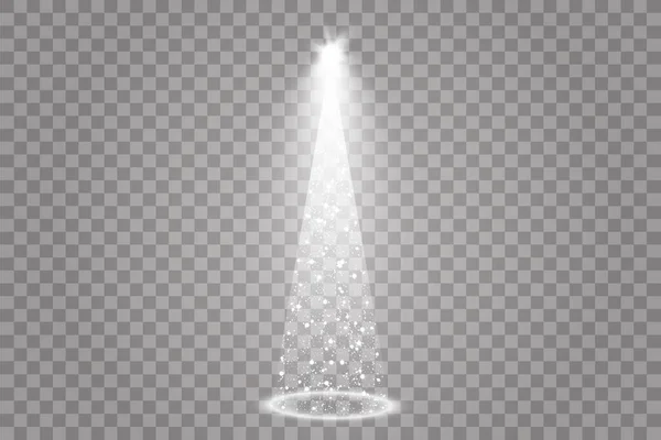 조명등 불이 밝아지는 크리스마스 트리가 투명 한 배경에 고립되어 있습니다. 메리 크리스마스 축하식, 새해 복 많이 받은 하얀 나무. 밝은 색 장식 디자인. Vector. — 스톡 벡터