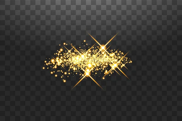 Abstract stijlvol lichteffect op een transparante achtergrond. Gouden gloeiende neonlijnen in beweging. Gouden lichtgevend stof en verblinding. Een zaklamp. Lichtgevende manier. Vectorillustratie — Stockvector