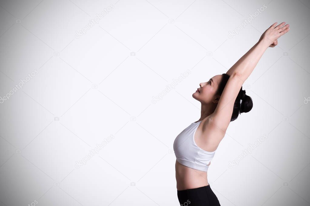 Women exercise with yoga practice. Basic posture in the classroom