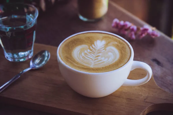 Coffee Latte White Cup Wood Table Cafe Coffee Shop Morning — Stock Photo, Image