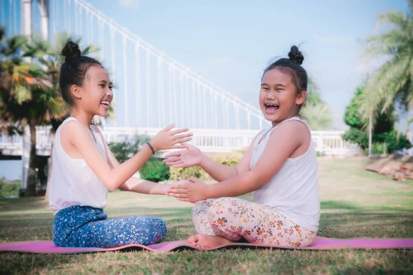 Dos Chica Hermana Amistad Jugando Divertirse Parque Infancia Felicidad — Foto de Stock