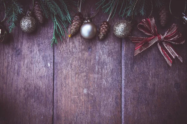 Kerst Ballen Decor Oude Houten Achtergrond — Stockfoto