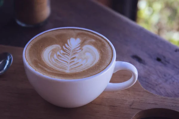 Coffee Latte Art Aroma Wood Table Vintage Coffee Shop Cafe — Stock Photo, Image